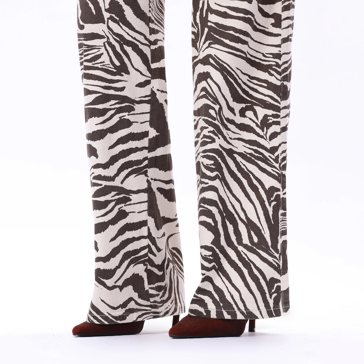 Zebra Print Mid-Rise Wide Leg Jeans