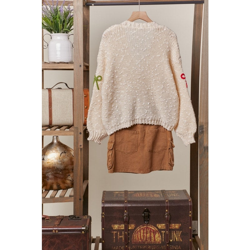Ribbon Patched Button Down Cardigan