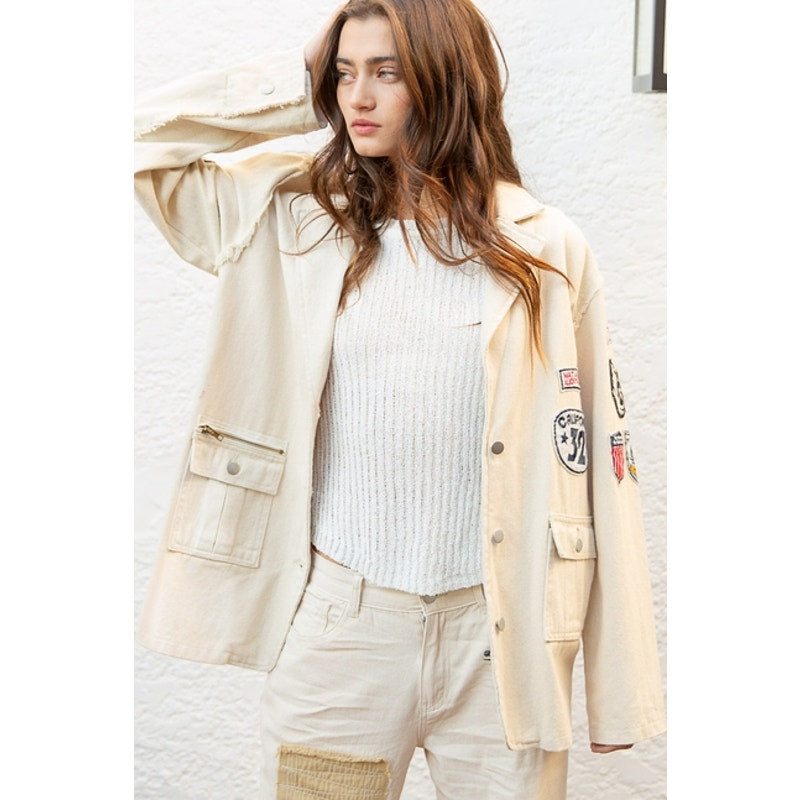 Vintage Patch Detail Military Blazer Jacket
