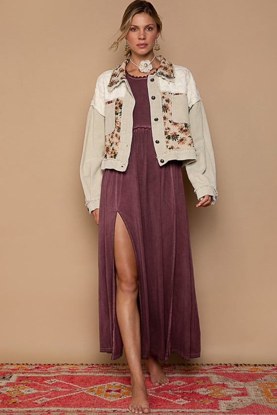 Chaqueta de pana con botones y jacquard con paneles acolchados en contraste