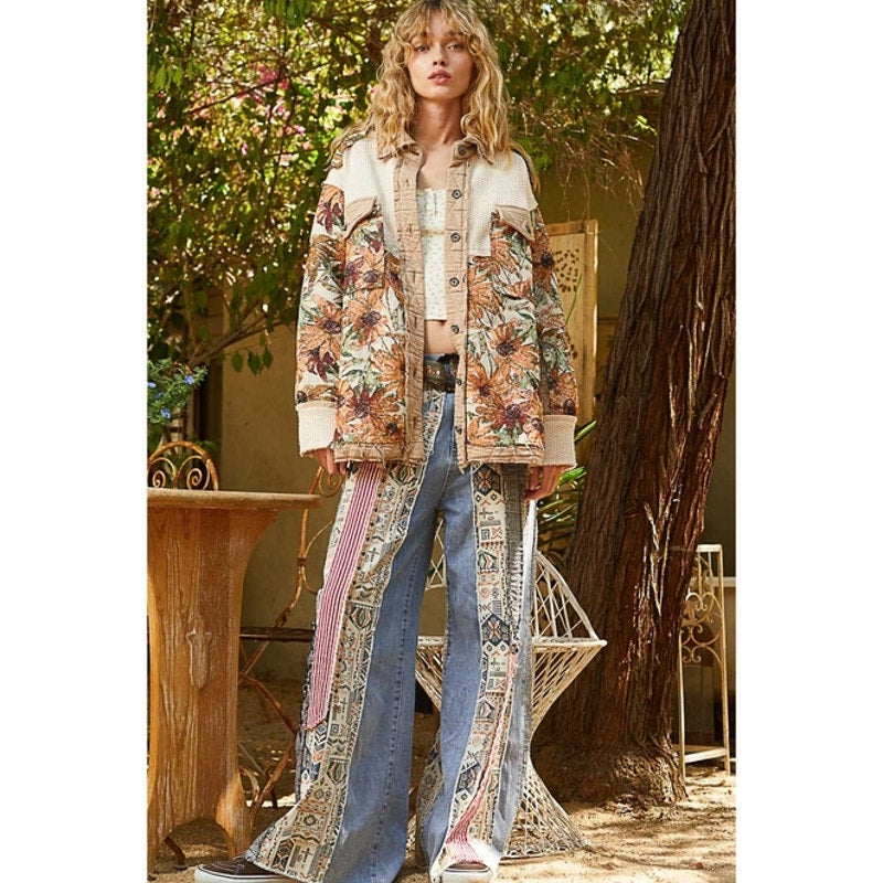 Jacquard Patch Quilted Sunflower Jacket