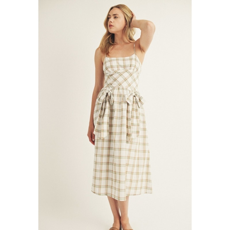 Plaid Bows Midi A Line Dress