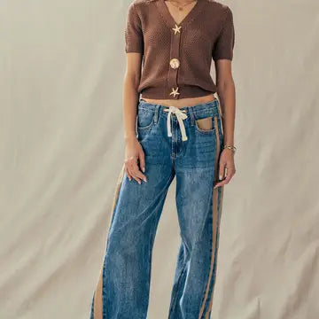 Mocha Coastal Seashell Button Textured Knit Cardigan Top