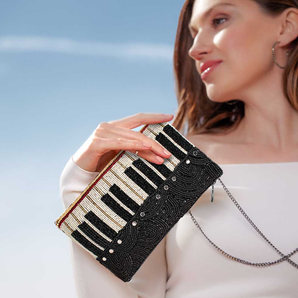 Mary Frances Keys To My Heart Beaded Piano Keys Crossbody Phone Bag