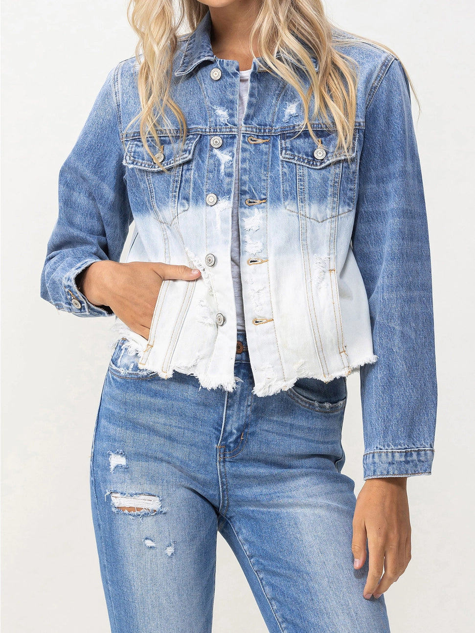 Tidal Waves Classic Crop Jacket W Bottom Bleach Detail