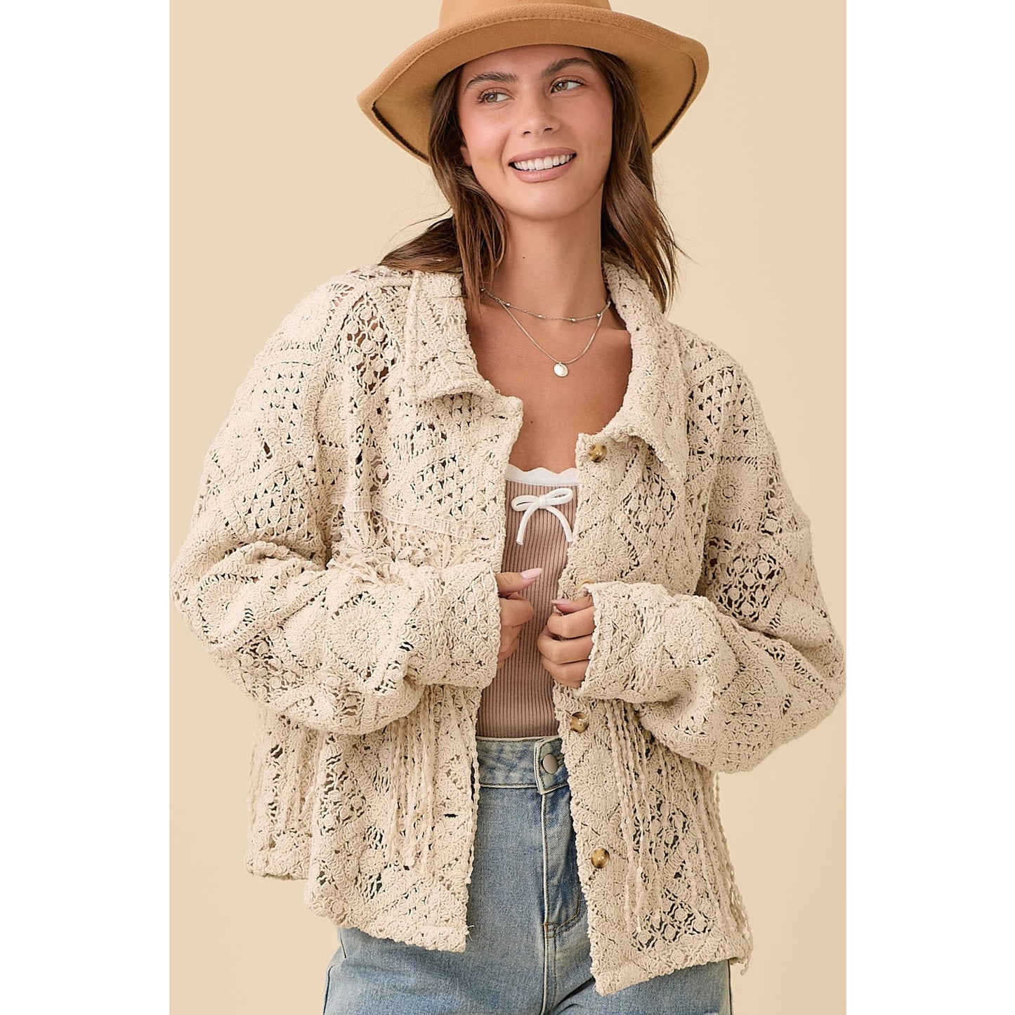 Macrame Crochet Lace Fringed Jacket