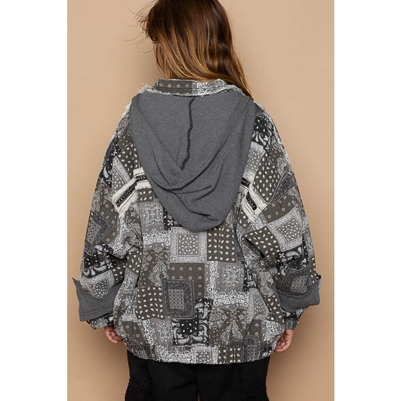Black Multi Hooded High Neck Paisley Patchwork Bomber Jacket