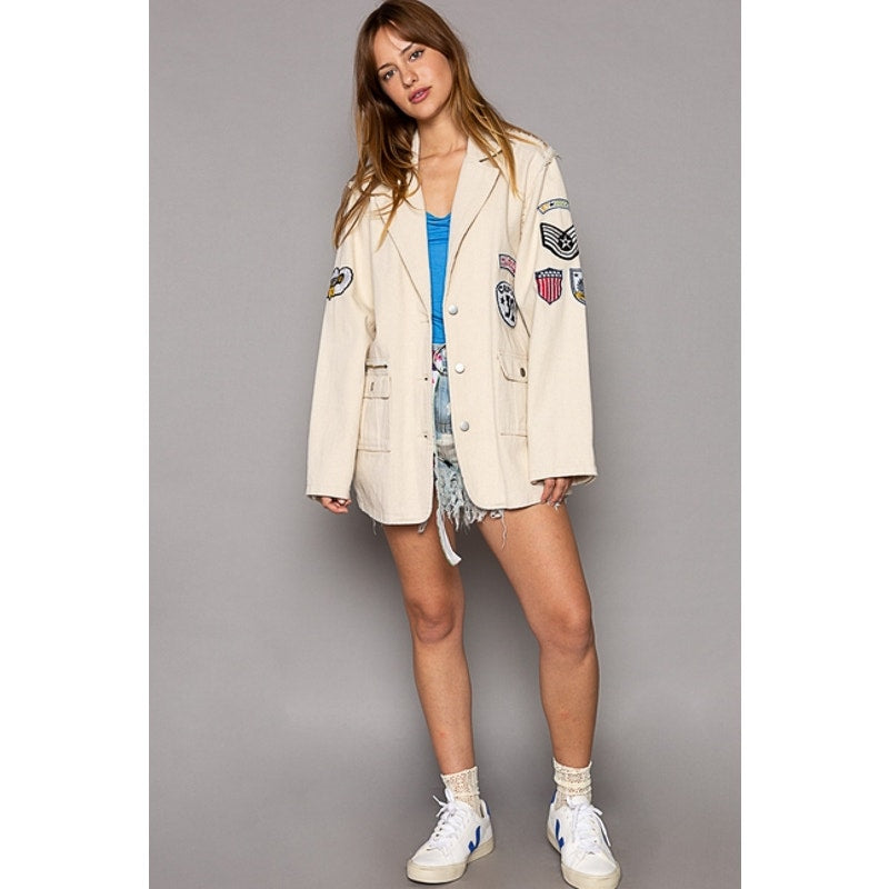 Vintage Patch Detail Military Blazer Jacket