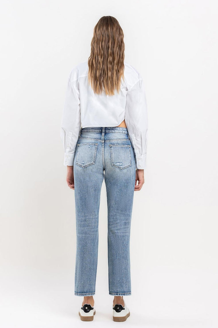 The Options High Rise Criss Cross Distressed Boyfriend Jeans