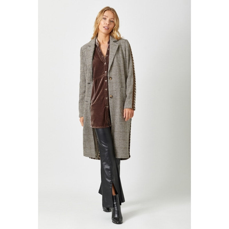 Gold Tape Trim Brown Houndstooth Coat