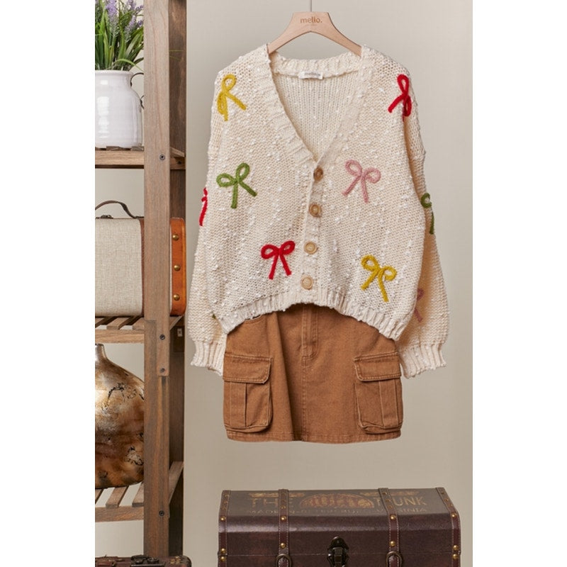 Ribbon Patched Button Down Cardigan