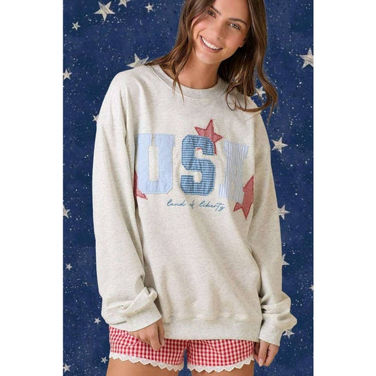 USA Patchwork Oversized Crewneck Top