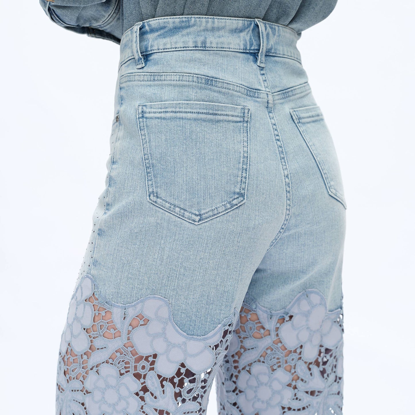 High Rise Lace Wide Leg Jeans