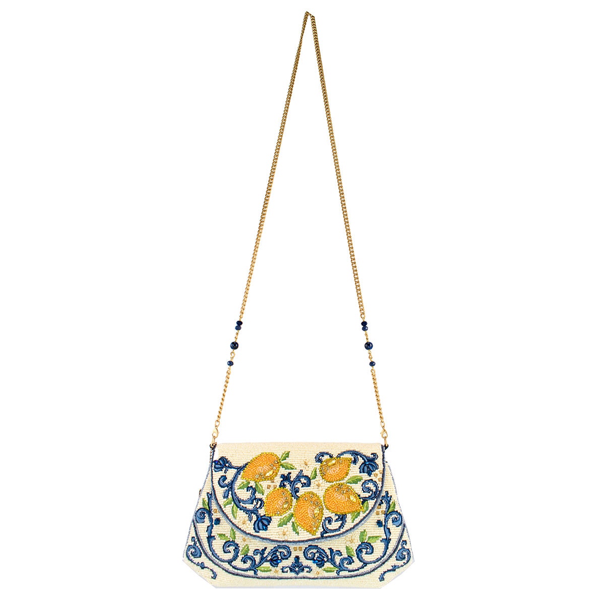 Mary Frances Capri Lemons Yellow and Blue Beaded Crossbody Handbag