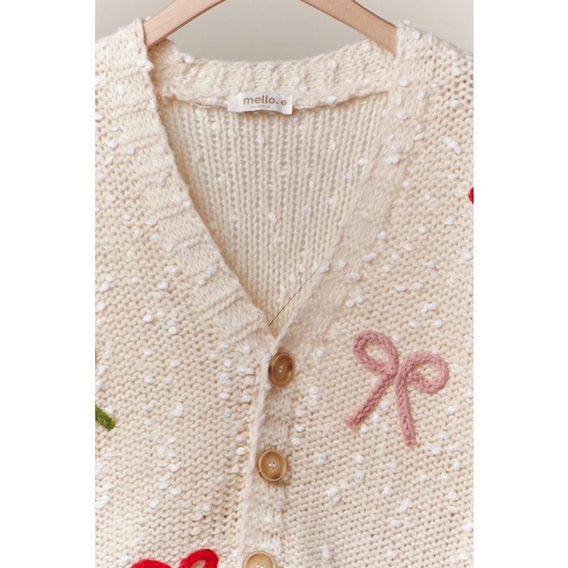 Ribbon Patched Button Down Cardigan