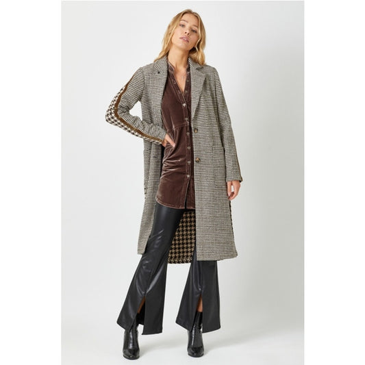 Gold Tape Trim Brown Houndstooth Coat