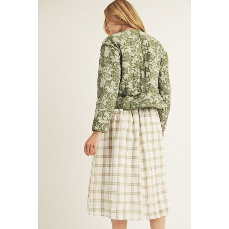 Olive Floral Print Padded Jacket