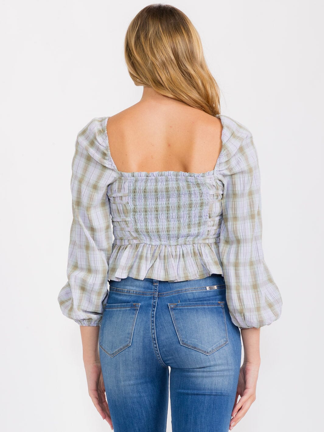Plaid Smocked Peplum Blouse