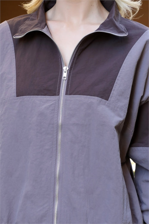 Brown Color-Block Windbreaker