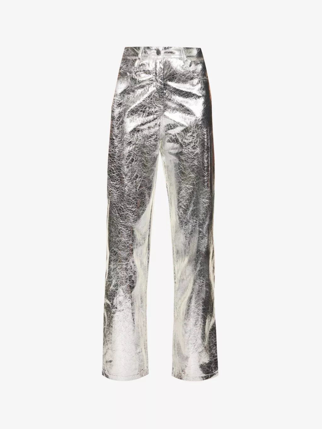 Amy Lynn Lupe High Waist Faux Leather Metallic Textured Pants in Silver
