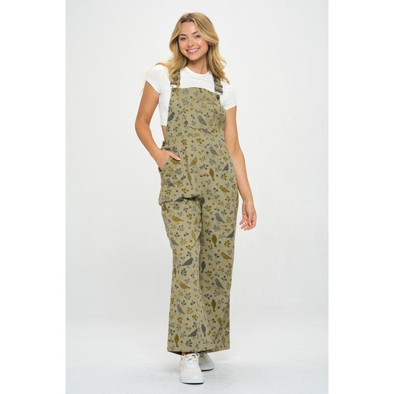 Mono con estampado floral y de pájaros verdes