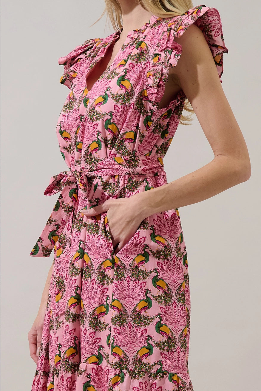 Sita Ruffle Midi Dress Peacock Bay