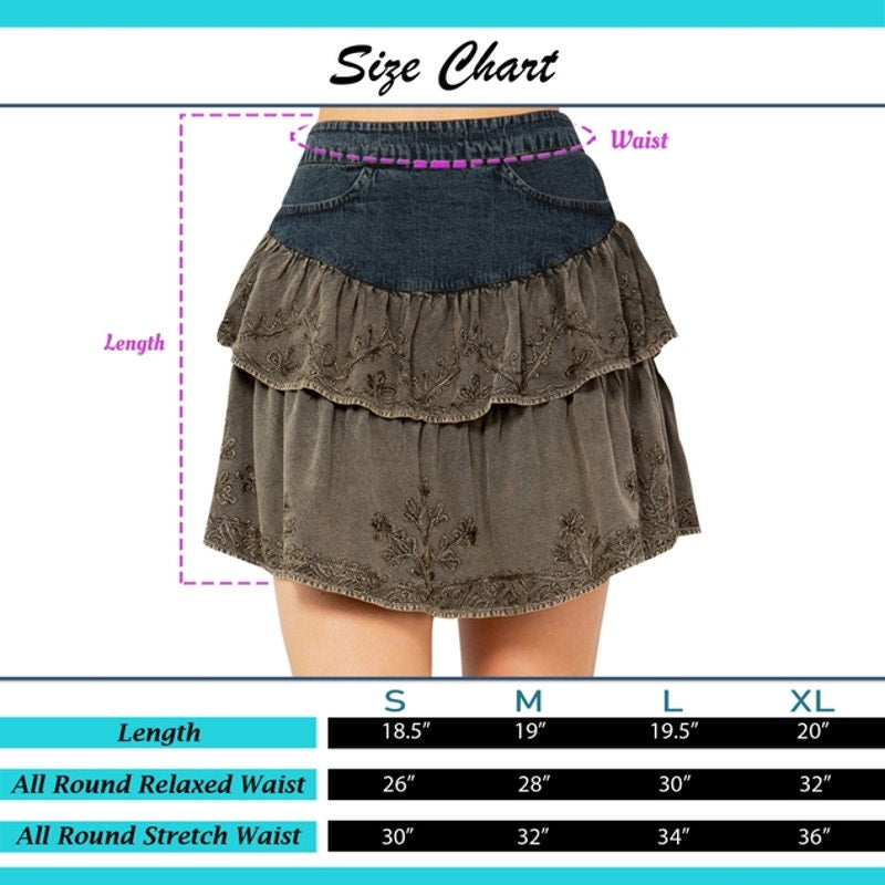 Gravel Overdyed Mini Skirt with Tiers of Denim