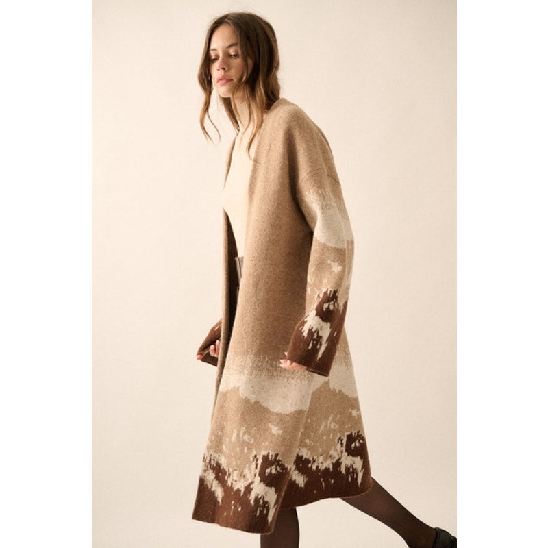 Cardigan ouvert sur le devant en tricot graphique paysage