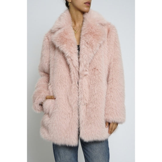 Pink Finger Tip Faux Fur Coat