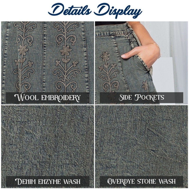 Gravel A-Line High Waist Hand Embroidered Denim Western Maxi Skirt
