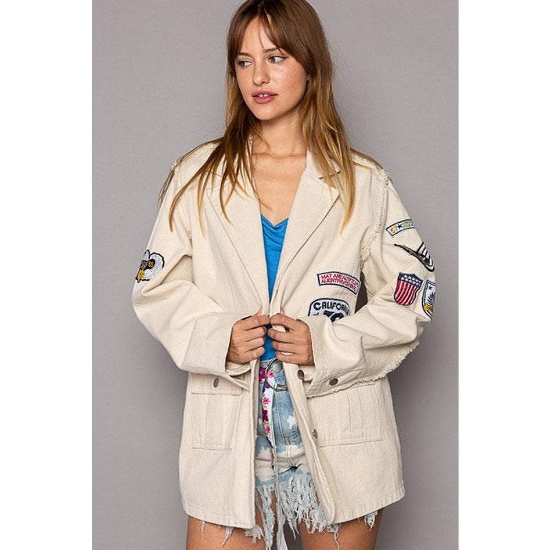Vintage Patch Detail Military Blazer Jacket