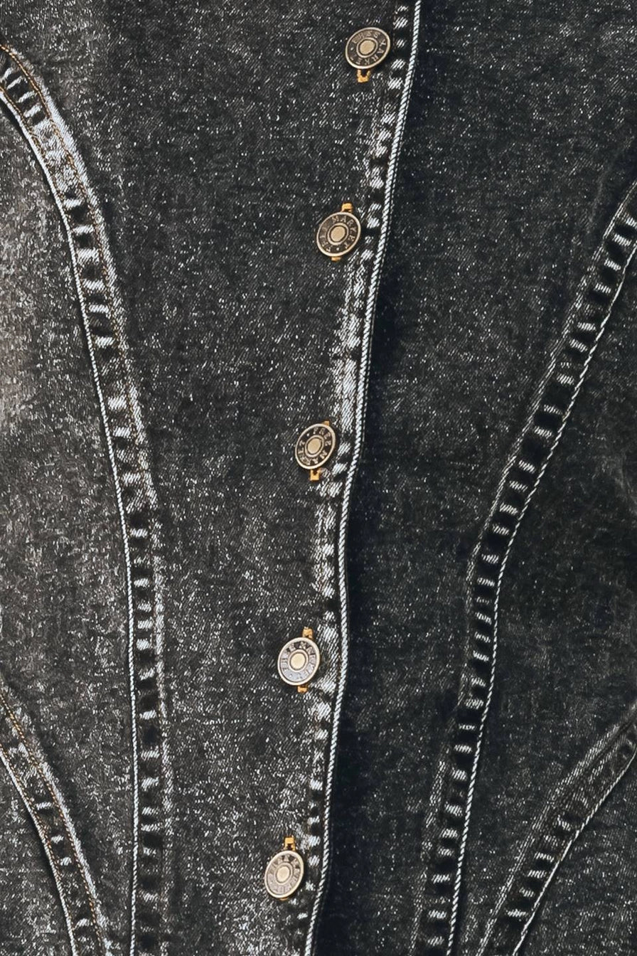 Black Acid Washed Denim Peplum Jacket