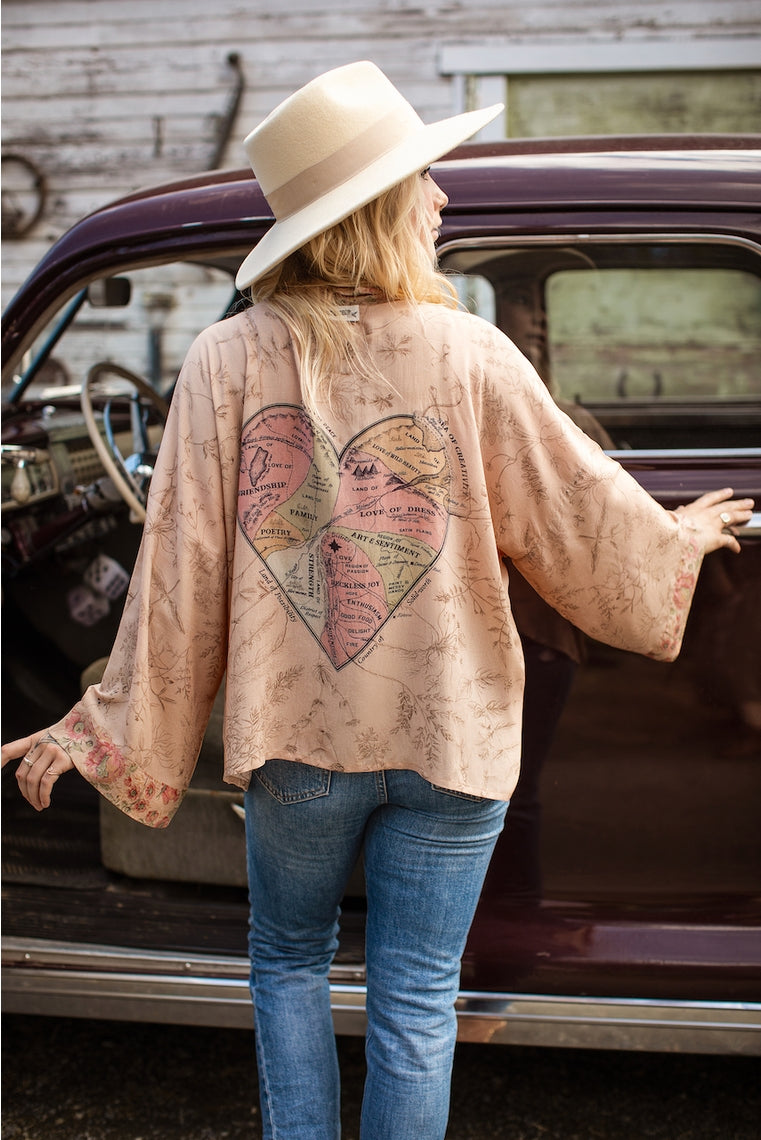 Cárdigan kimono de bambú corto "Map of My Heart" talla única