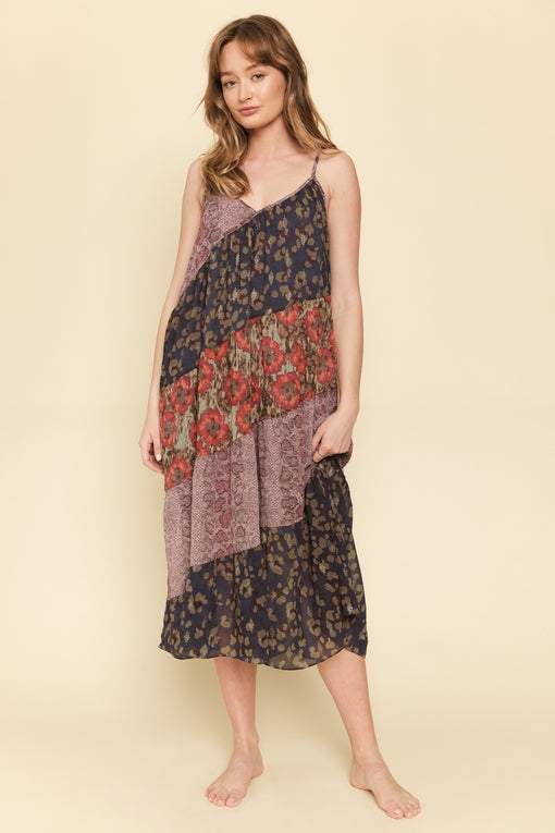 Mixed Print Maxi Dress