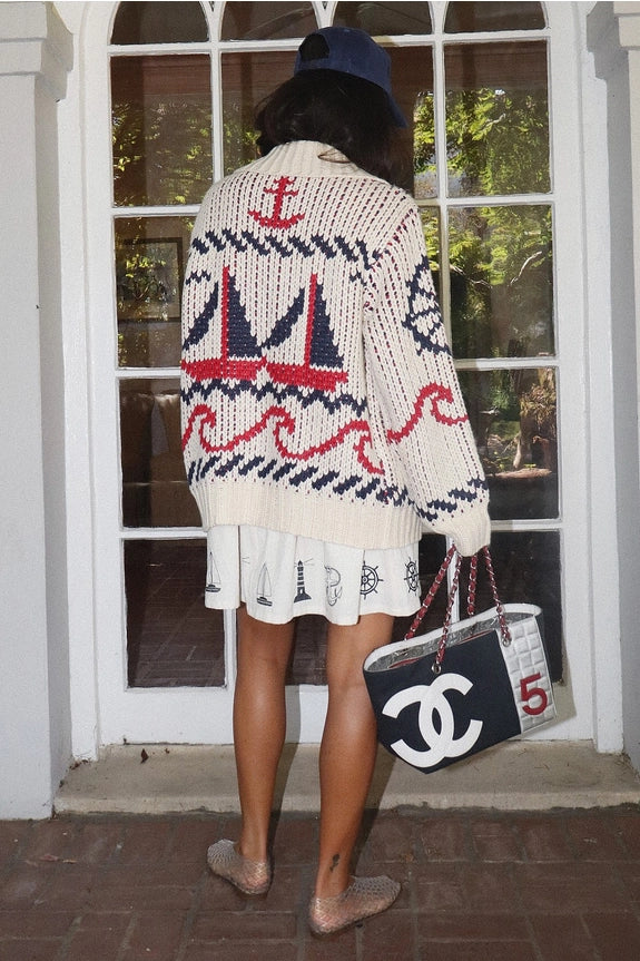Sailboat Knit Cream Cardigan