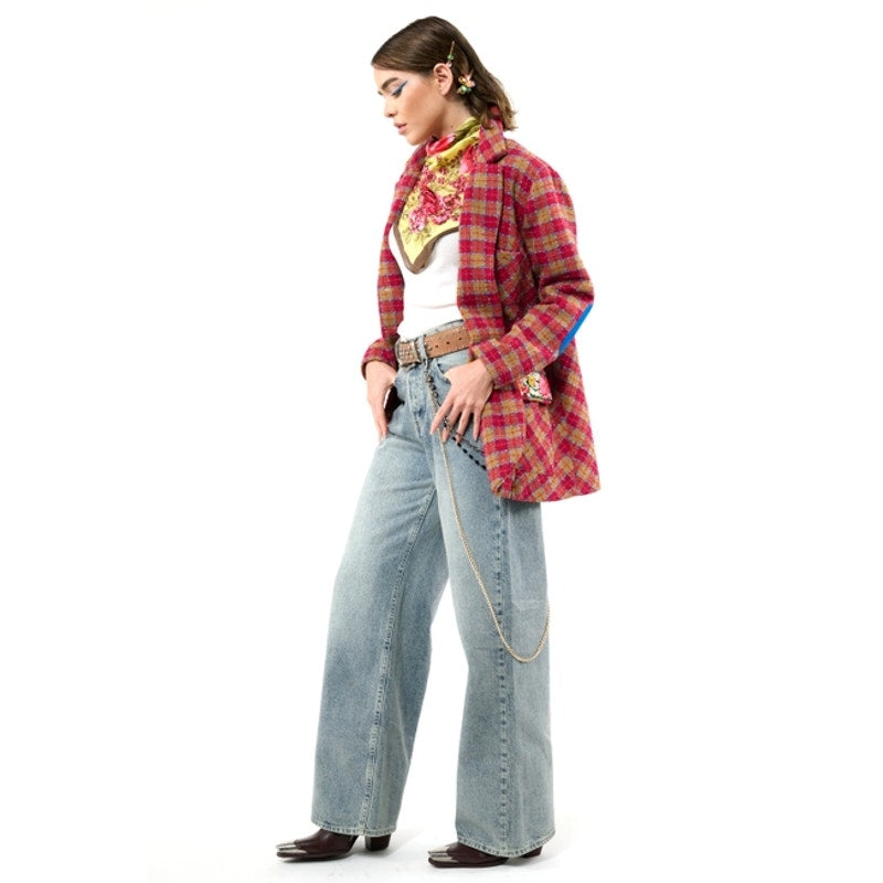 Chaqueta blazer Aratta con forro de bouclé de coco y camello fucsia
