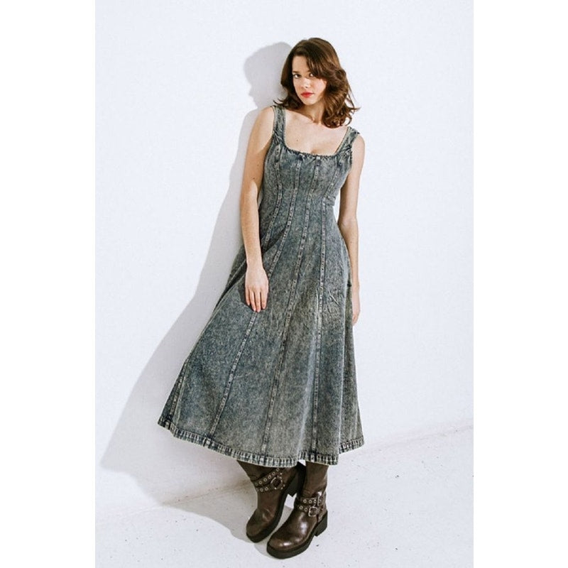 Denim Acid Washed Midi Dress – Wild Luxe Boutique