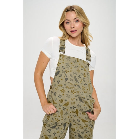 Mono con estampado floral y de pájaros verdes