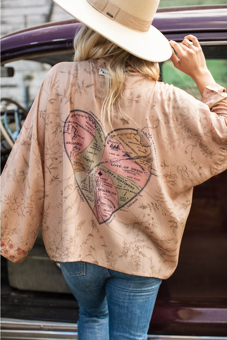 Cárdigan kimono de bambú corto "Map of My Heart" talla única