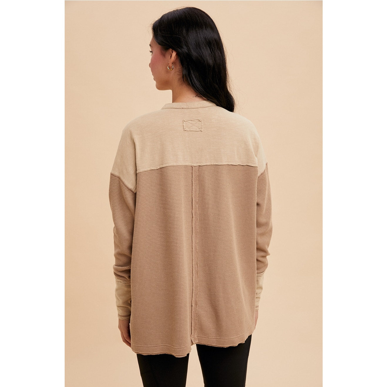 Taupe Garment Washed Thermal Henley