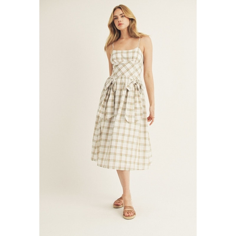 Plaid Bows Midi A Line Dress