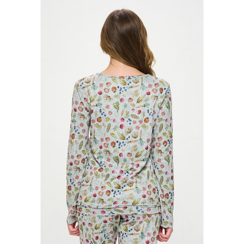 Top tipo jersey de cuello redondo y manga larga con estampado de verduras