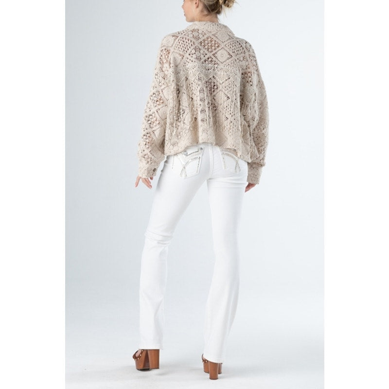 Veste à franges en macramé naturel au crochet