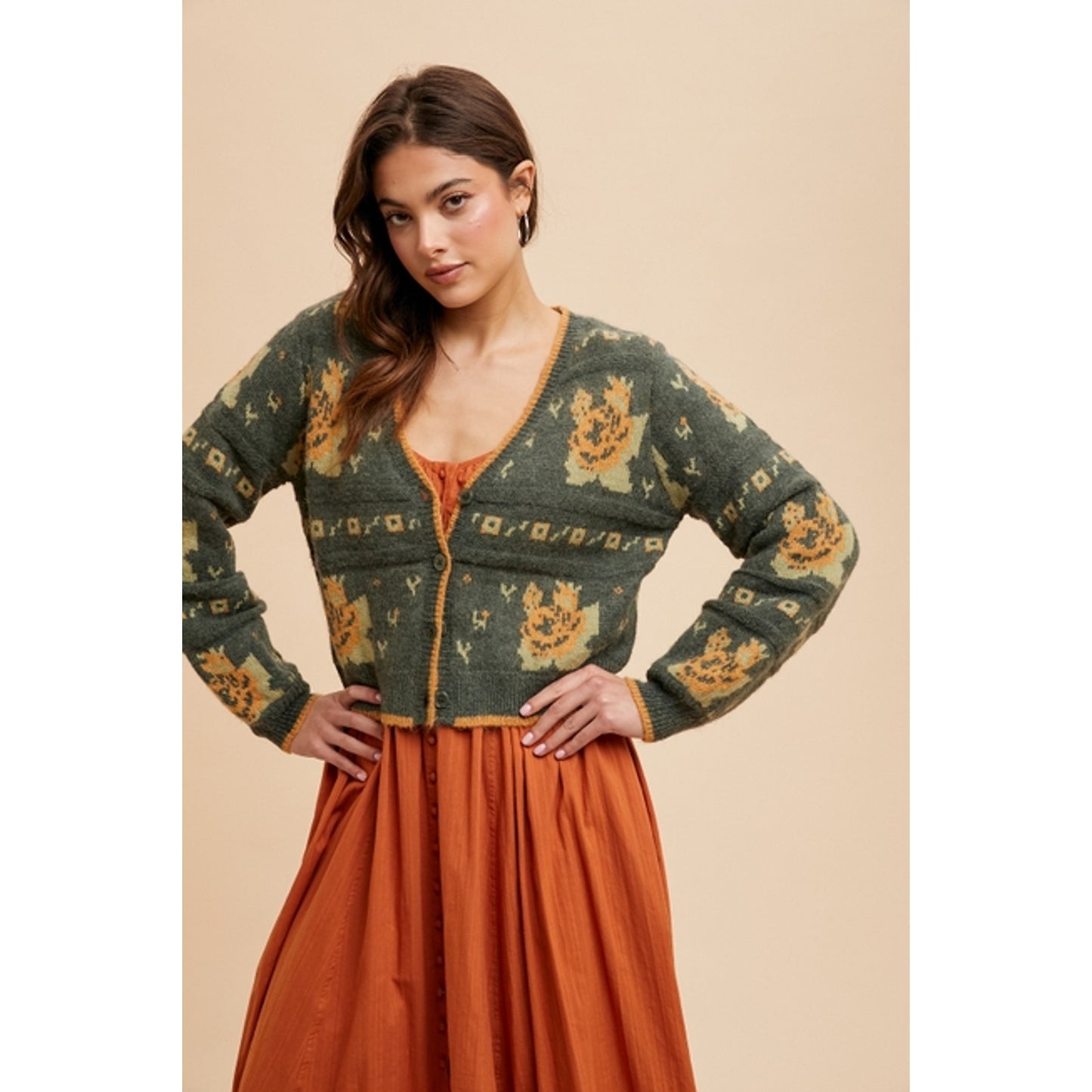 Cottage Green Floral Jacquard Cardigan