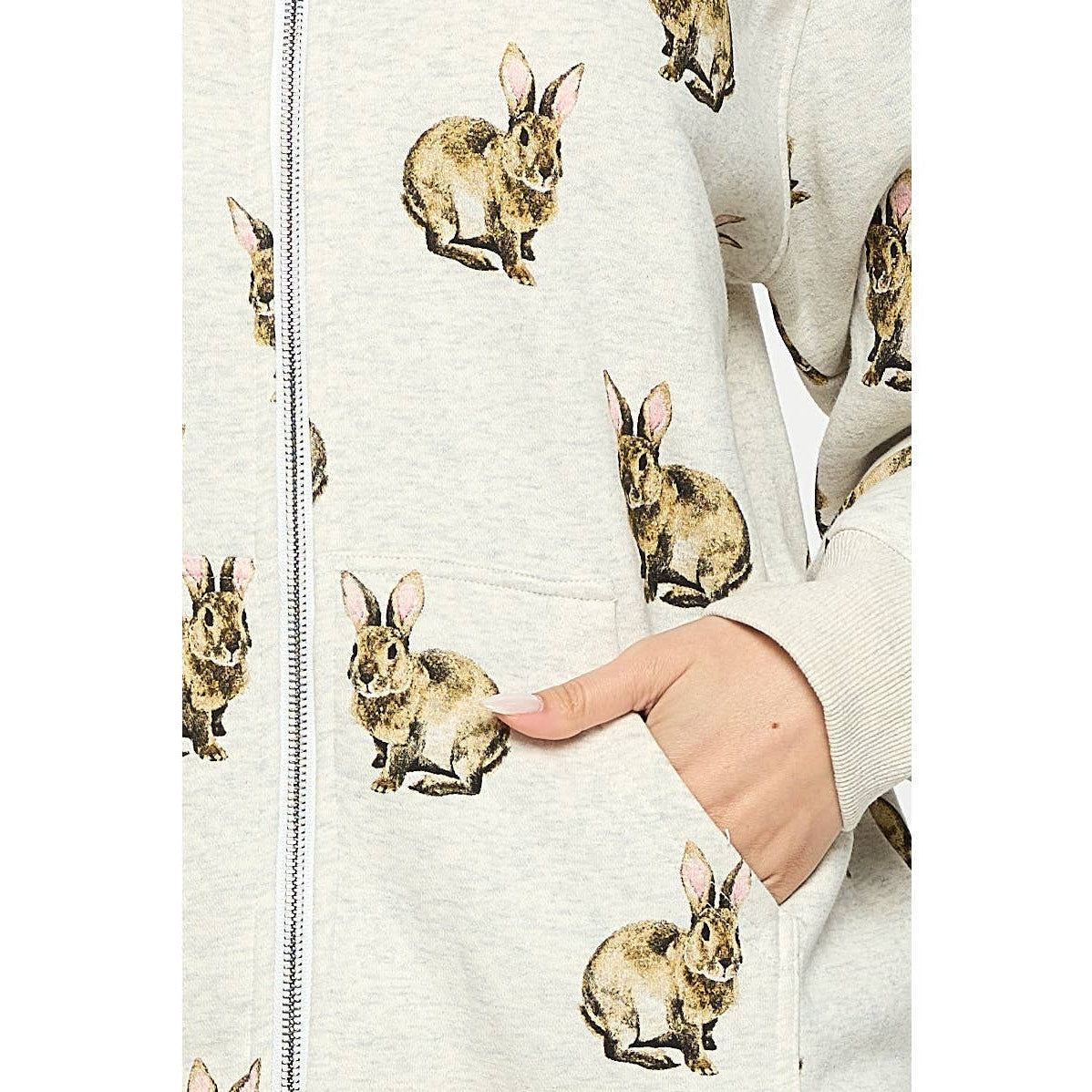 Bunny Print Zip Up Hoodie