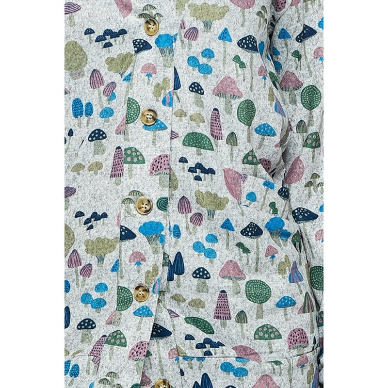 Cárdigan con cuello en V y botones con estampado de hongos