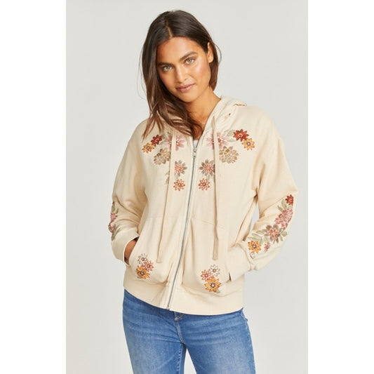 Sweat à capuche zippé brodé floral Driftwood Spring Neptune
