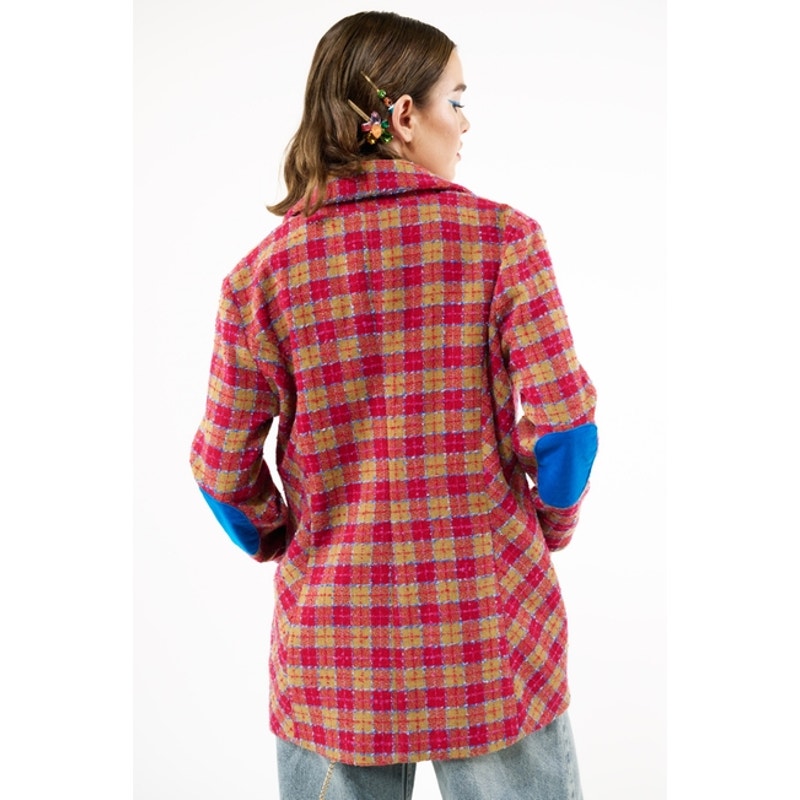 Chaqueta blazer Aratta con forro de bouclé de coco y camello fucsia