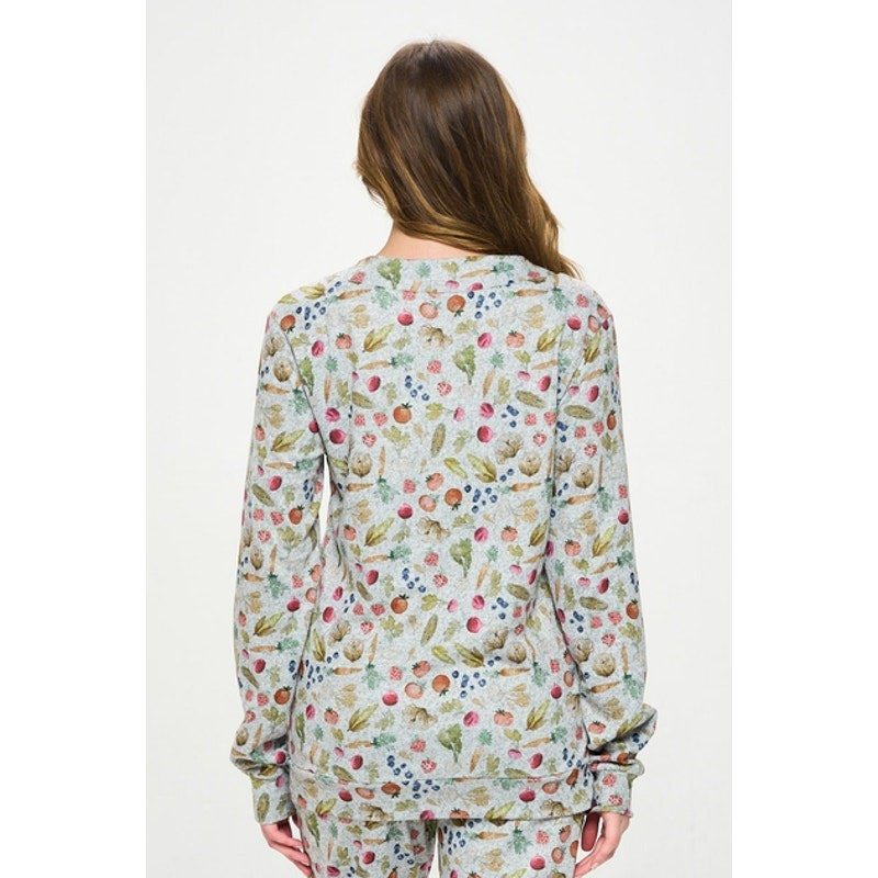 Cárdigan con cuello en V y botones con estampado vegetal