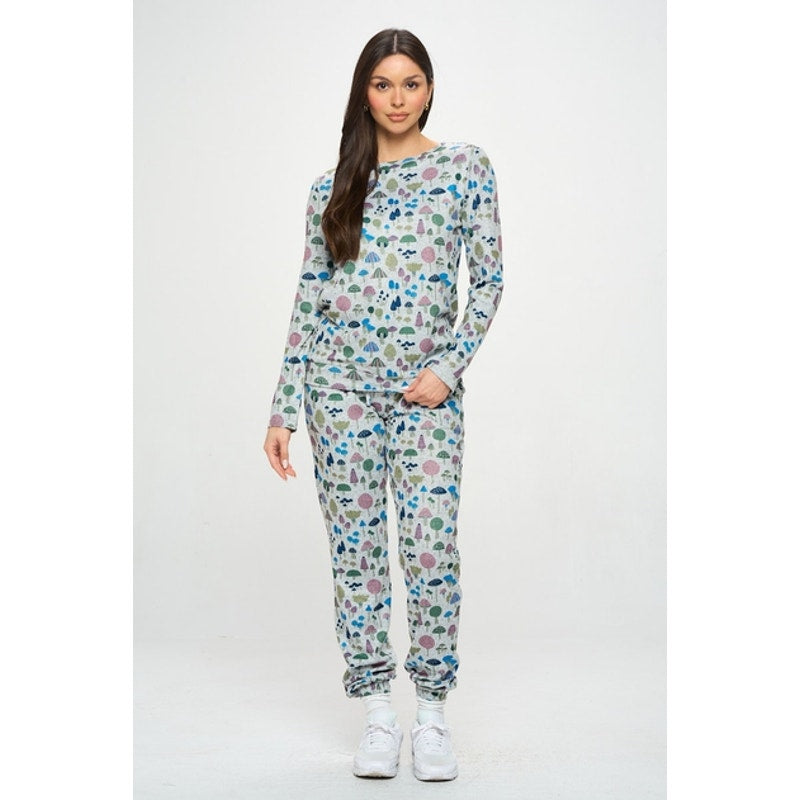 Mushroom Print Tie Waist Jogger Pants